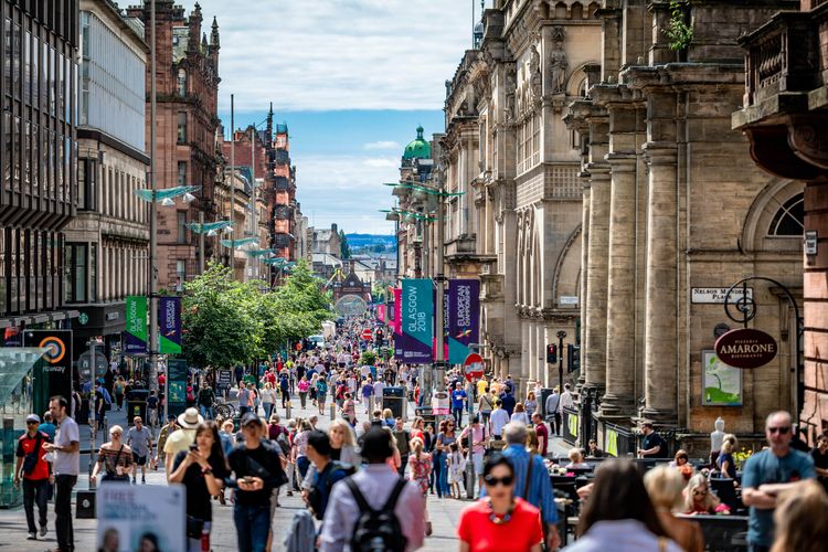 Explore Glasgow’s main pedestrian shopping area, Buchanan Street