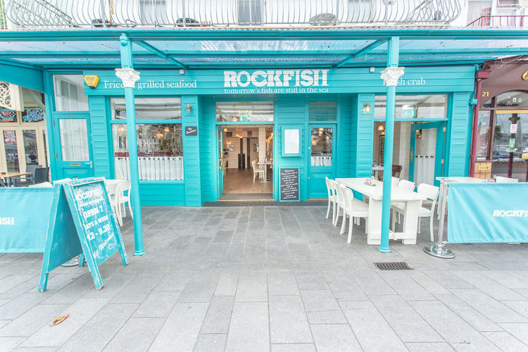 Outside Rockfish restaurant in Torquay, Devon