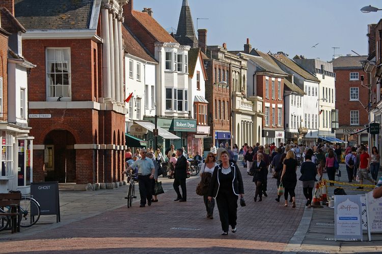 People wandering in Chichester town centre